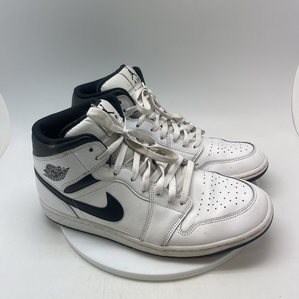 Nike Air Jordan 1 Mid Sneakers Mens 11.5 White Black DQ8426-132 Athletic Casual